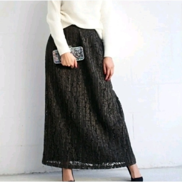 Banana Republic Lace Pleated Maxi Skirt dark green 45153 - Picture 1 of 13
